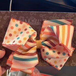 Matilda Jane hair bow, New with tags, Striped polka dot pink